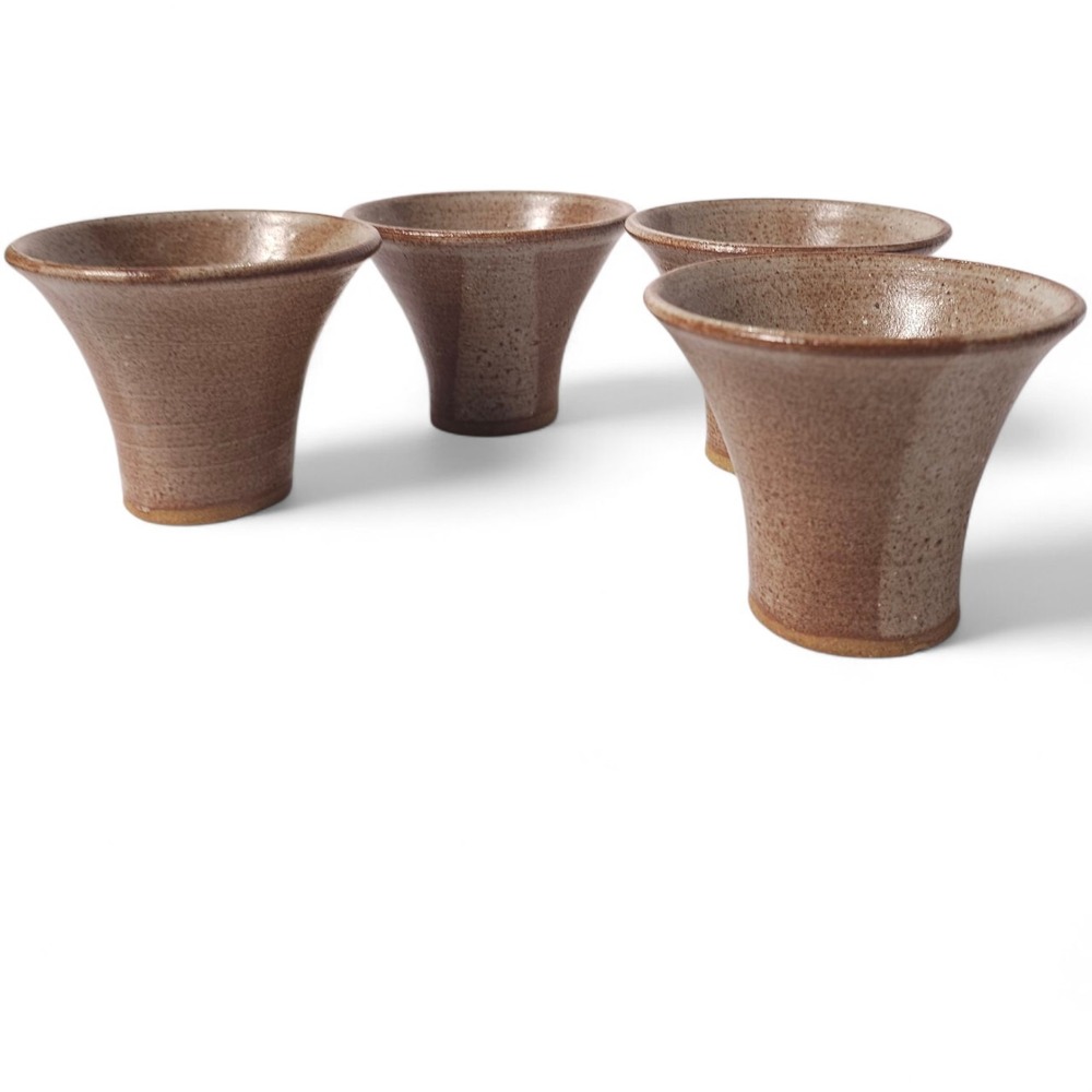 RARE Set of 4  Studio Pottery Signed Cups , Speckled Glaze Earth Tone Artisan